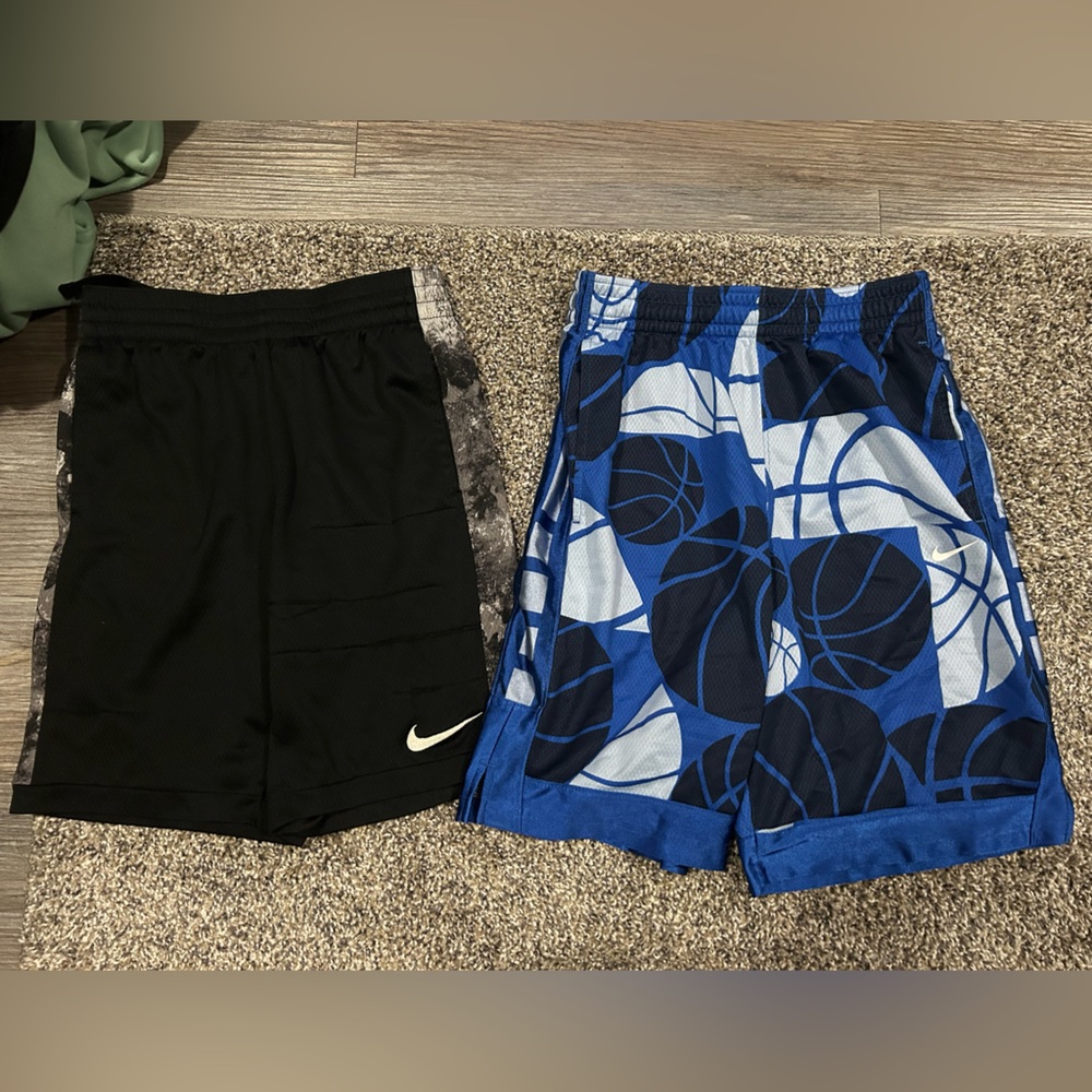 Nike Black Athletic Shorts & Blue Basketball Print Shorts Set